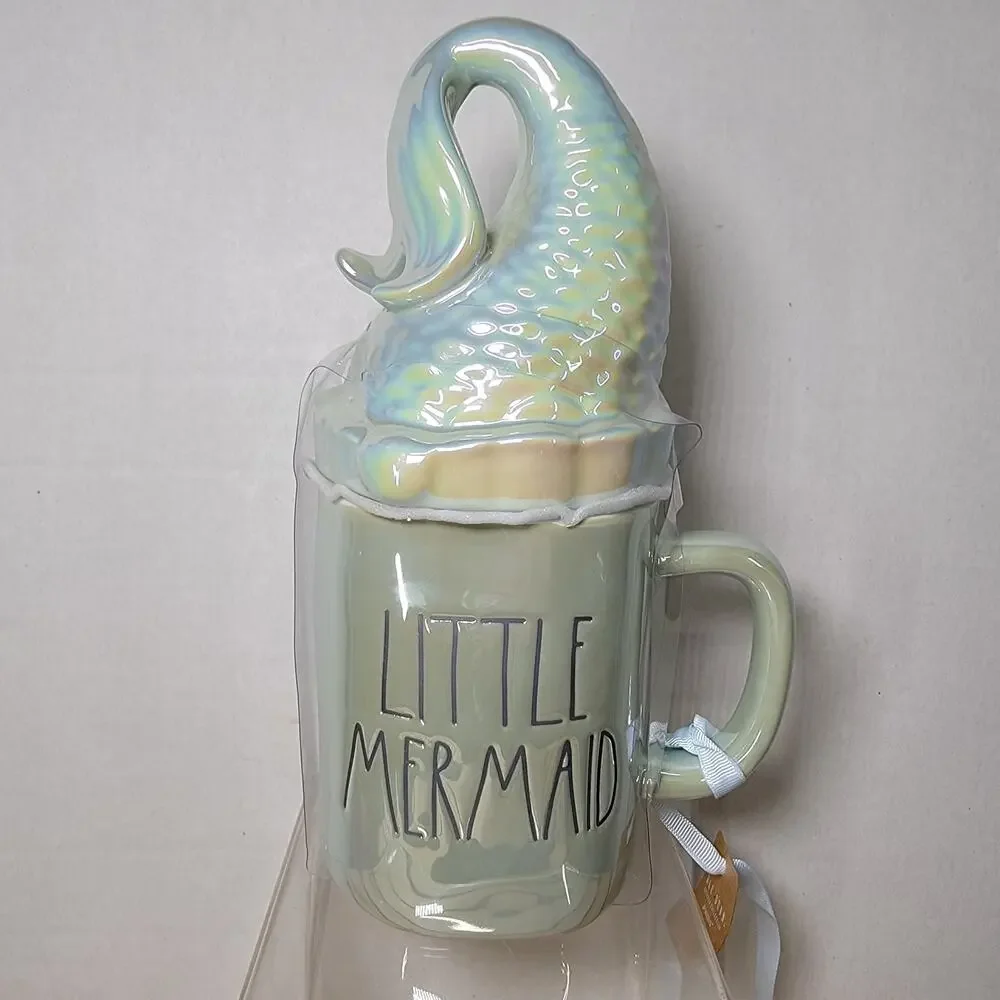 Rae Dunn x Disney Little Mermaid Blue Iridescent Mug w/ Tail Topper Lid - NEW